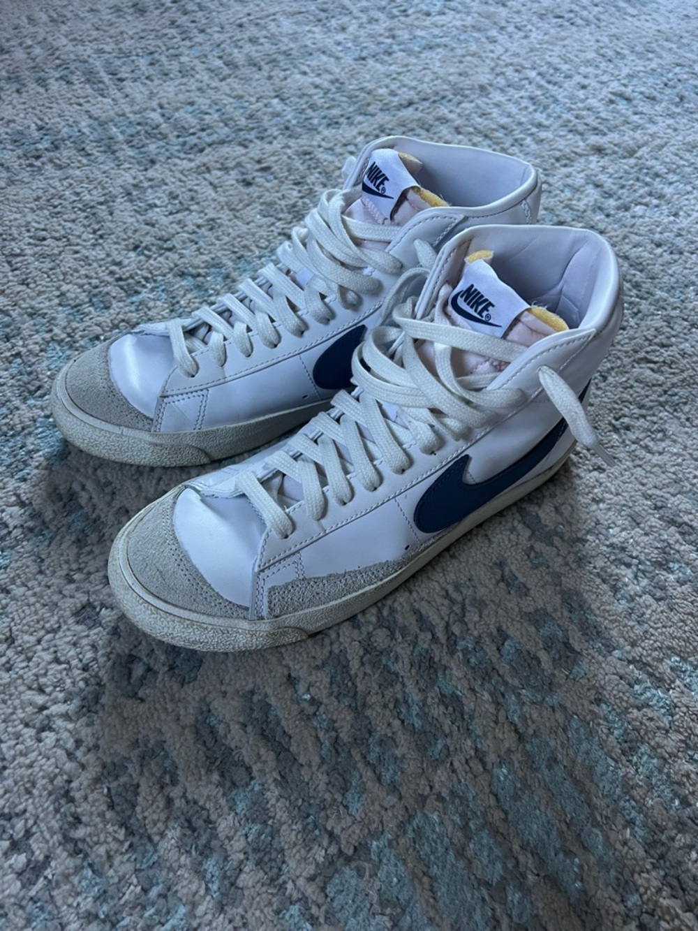 Nike Blazers White High-Top Sneakers with Navy Swoosh